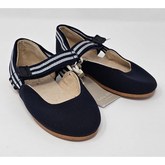NEW!! ZARA Baby Girl Navy Blue BALLERINA FLATS WITH STRAPS Size‎ 6 - Picture 1 of 8